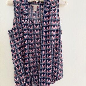 Banana Republic Sailboat Print Sleeveless Blouse - Navy and Red